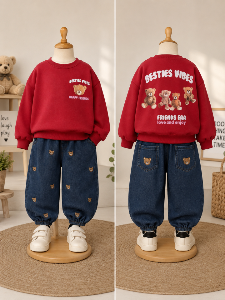 Bear Baskılı Denim Takım 6-7 YAŞ