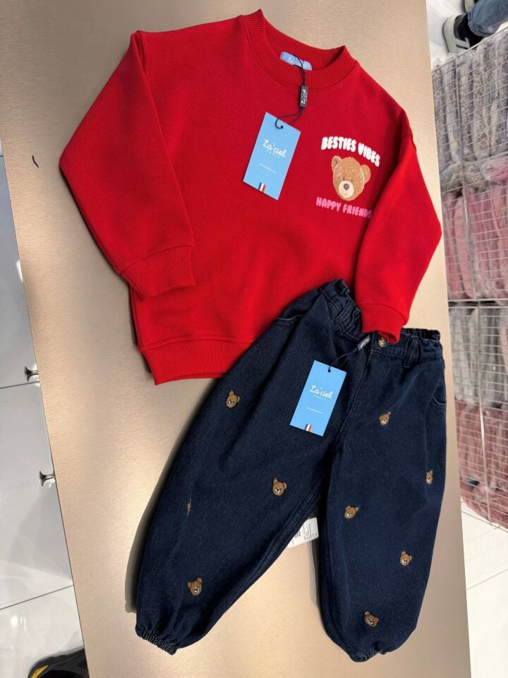Bear Baskılı Denim Takım 5-6 YAŞ