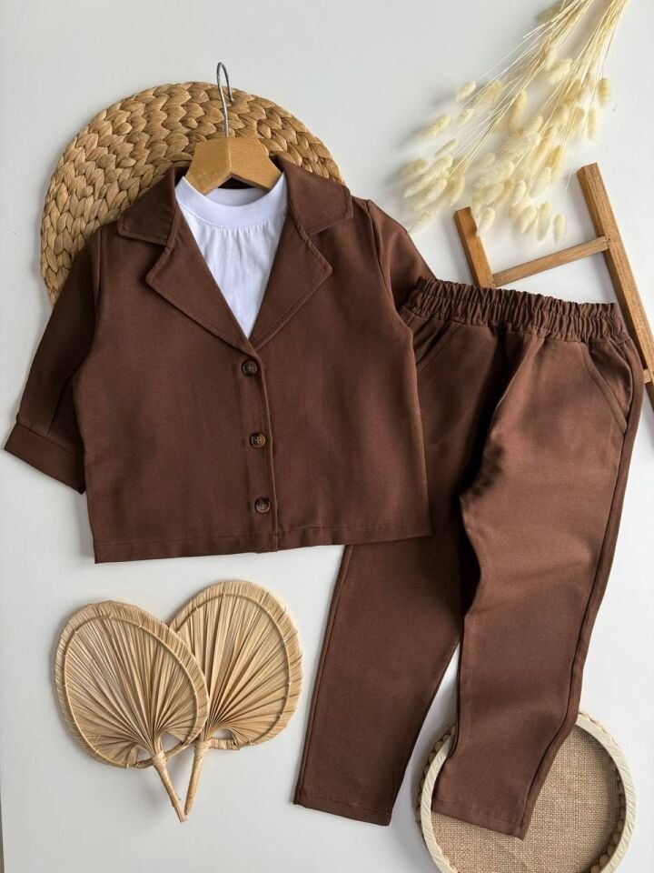 Kahve Ceketli Dokuma Takım 5-6 YAŞ