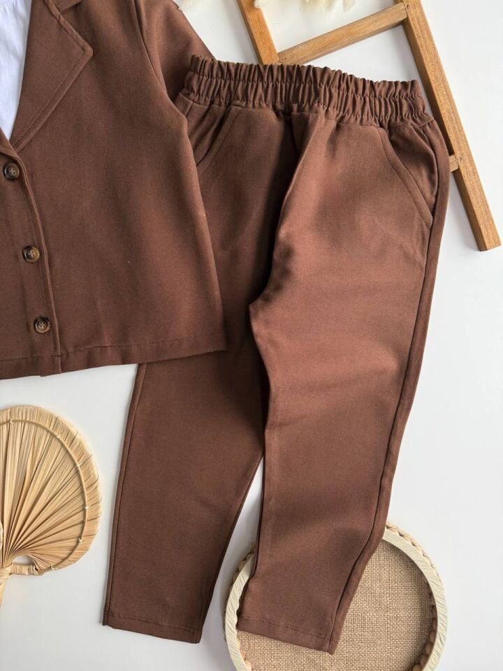 Kahve Ceketli Dokuma Takım 5-6 YAŞ