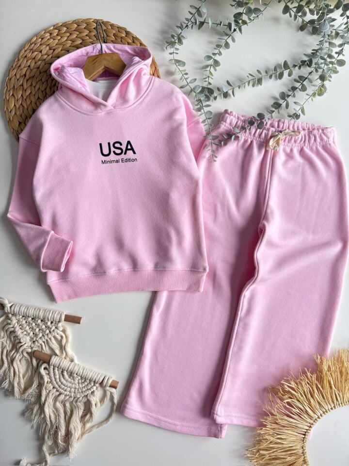 Usa Baskılı Pembe Takım 5-6 YAŞ