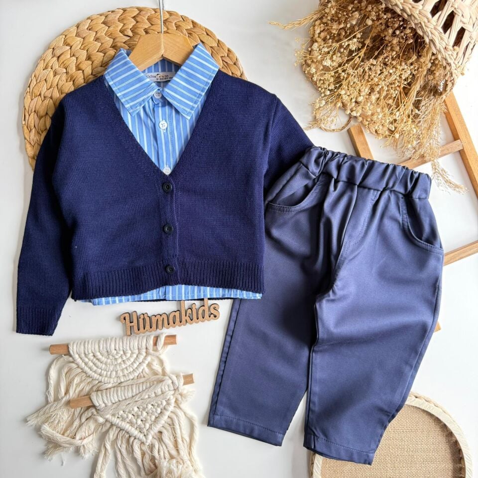 3'lü Lacivert Hırka Set 4-5 YAŞ