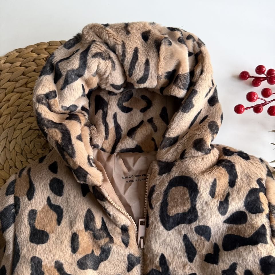 Leopar Desenli Peluş Mont