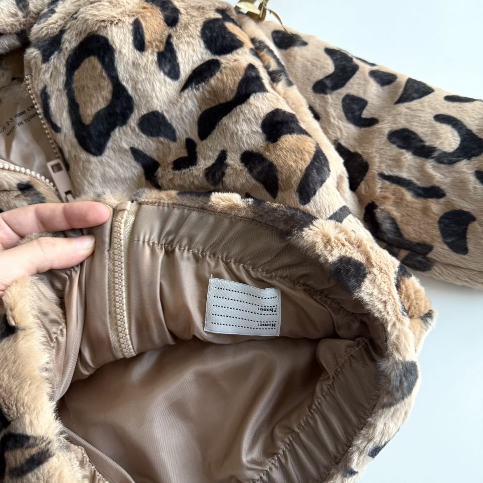 Leopar Desenli Peluş Mont