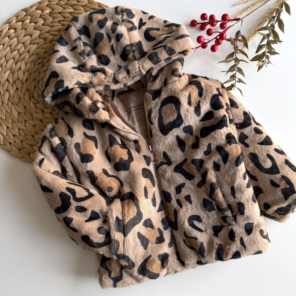 Leopar Desenli Peluş Mont