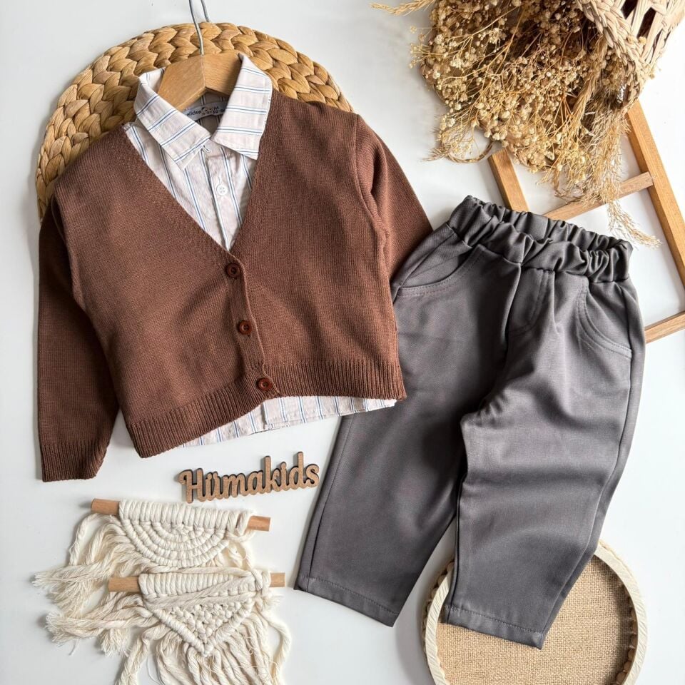 3'lü Kahve Hırka Set 2-3 YAŞ