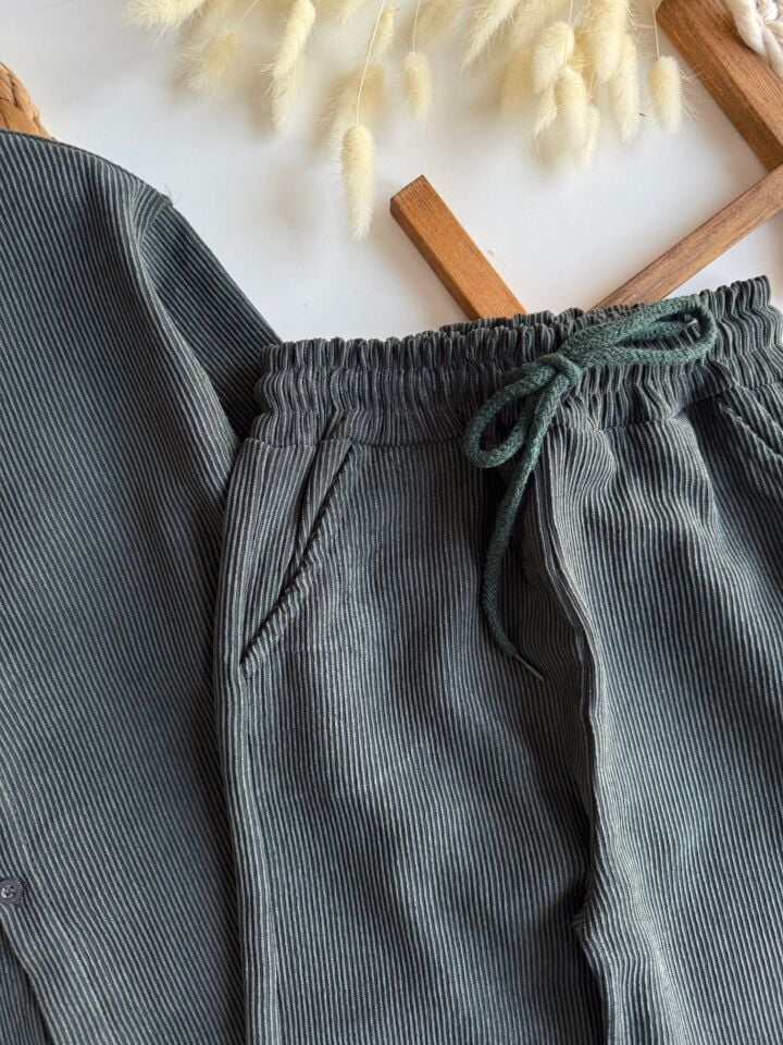 Haki Kadife Fitilli Takım 4-5 YAŞ