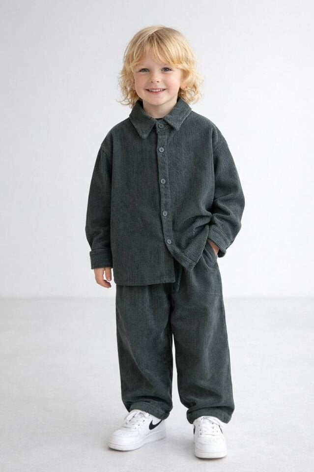 Haki Kadife Fitilli Takım  7-8 YAŞ