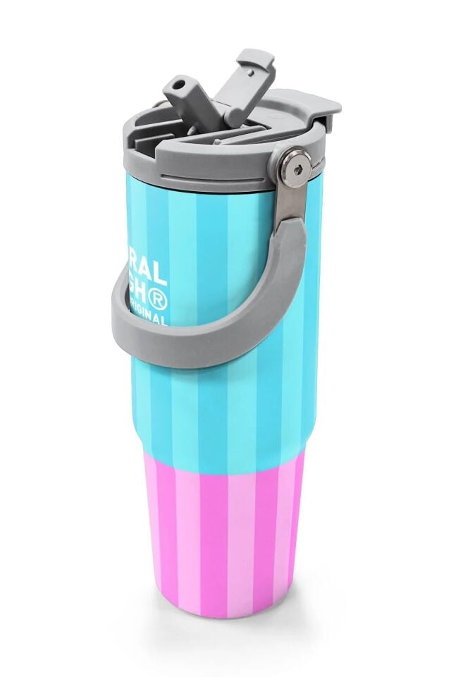 Coral High Renkli Çizgili Desenli Pipetli ve Direkt İçim Çelik Termos 600 ml 38747 Adet