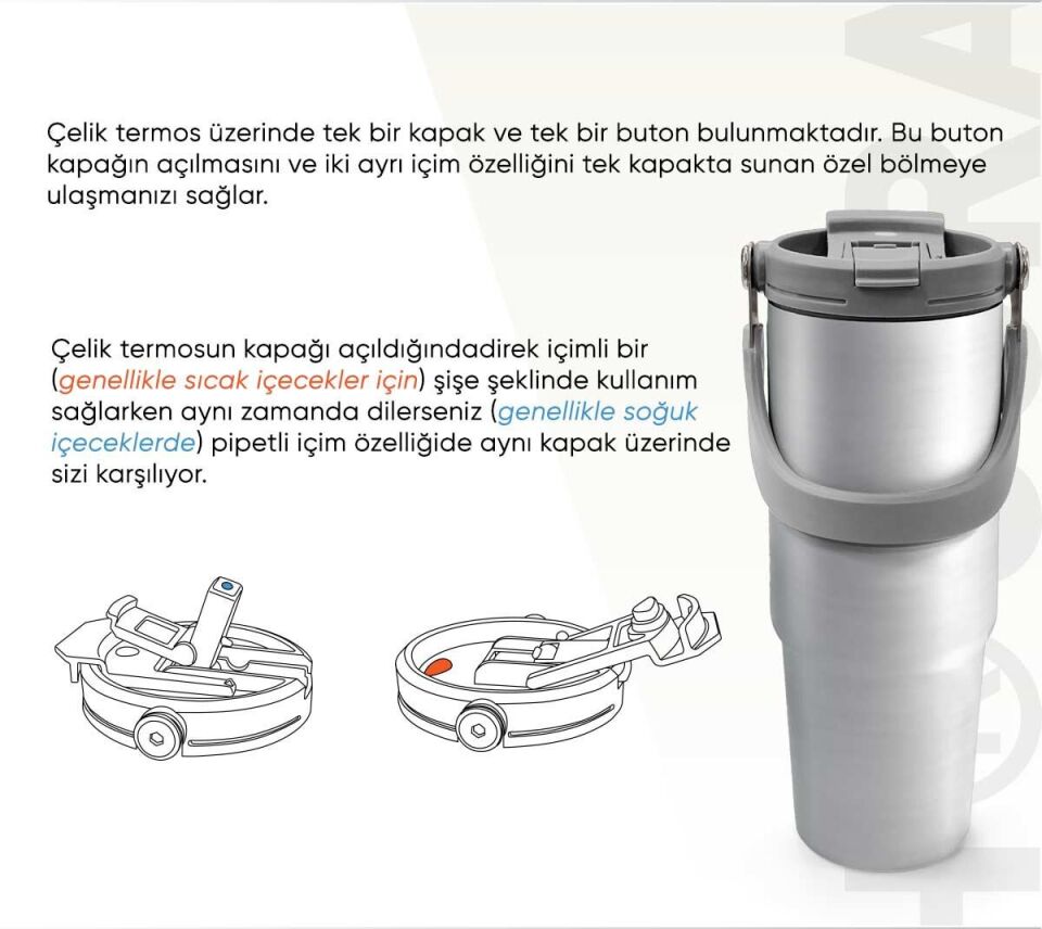 Coral High Renkli Çizgili Desenli Pipetli ve Direkt İçim Çelik Termos 600 ml 38747 Adet