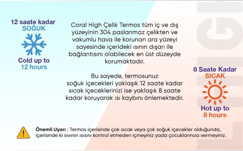 Coral High Renkli Çizgili Desenli Pipetli ve Direkt İçim Çelik Termos 600 ml 38747 Adet
