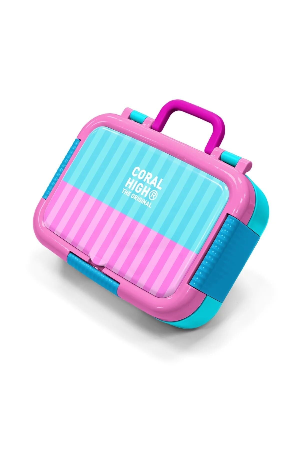 Coral High Kids Turkuaz Pembe Çizgili Paslanmaz Çelik Beslenme Kabı 39279 Adet