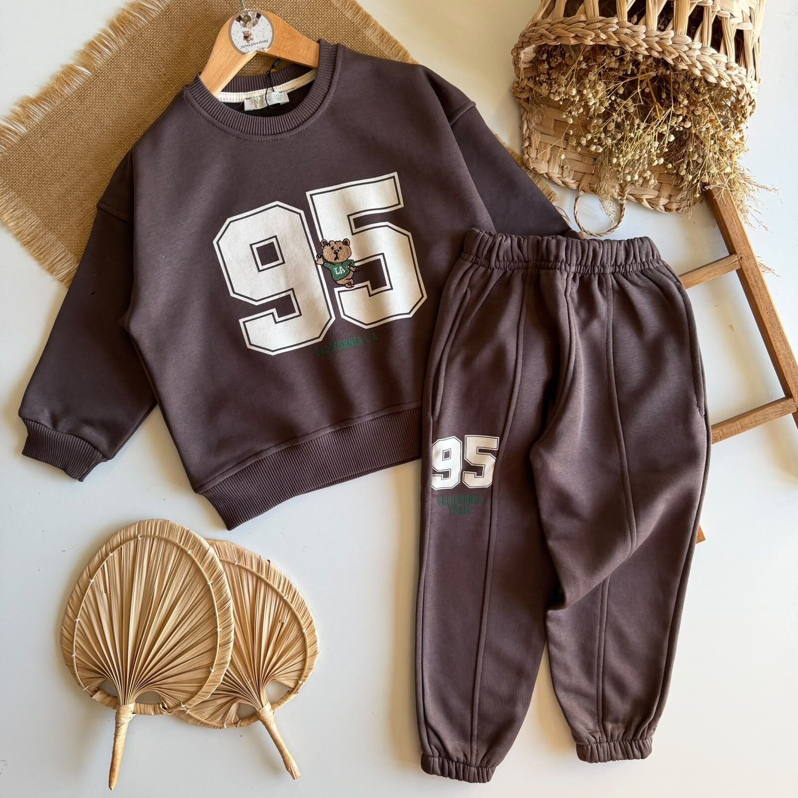 Kahve Bear Baskılı Takım 6-7 YAŞ