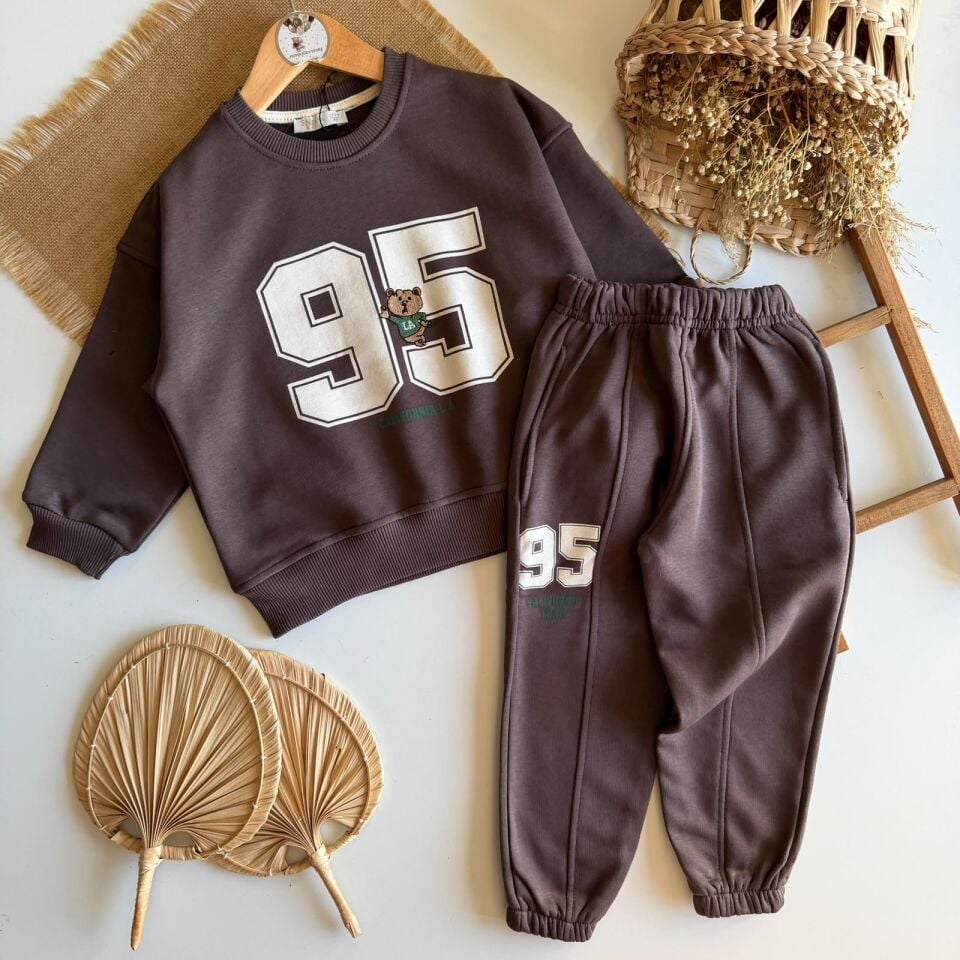 Kahve Bear Baskılı Takım 6-7 YAŞ