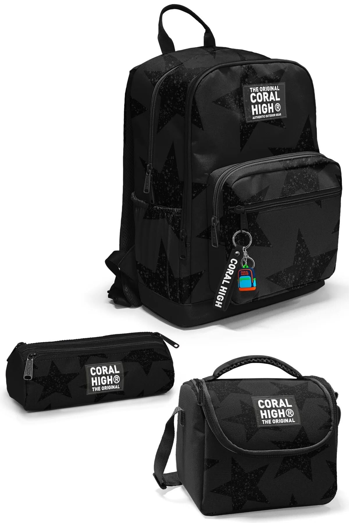 Coral High Siyah Gri Yıldız Desenli 3’lü Okul Çanta Seti SET0133237 Adet