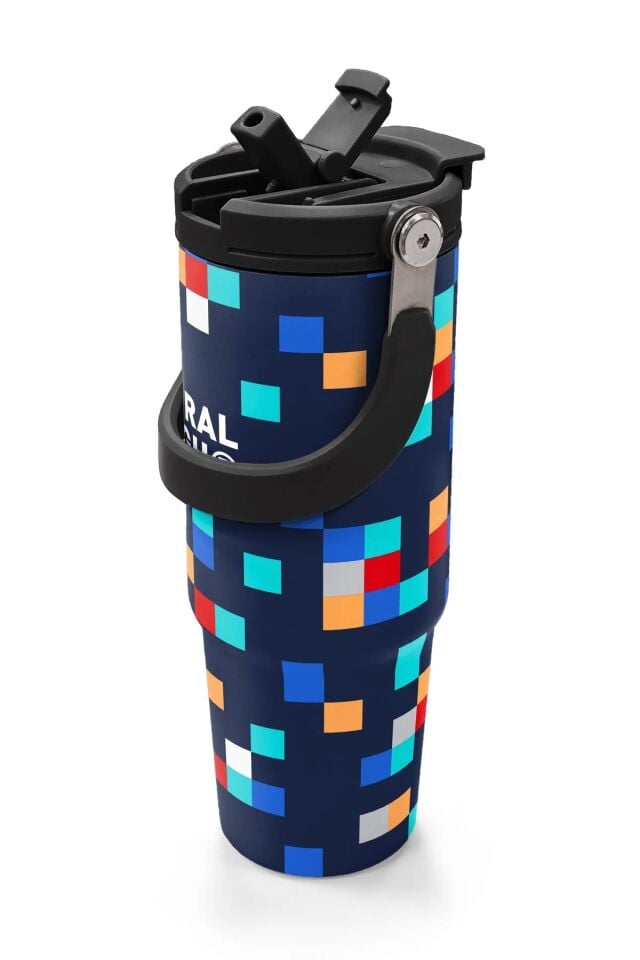 Coral High Lacivert Geometrik Desenli Pipetli ve Direkt İçim Çelik Termos 900 ml 38707 Adet