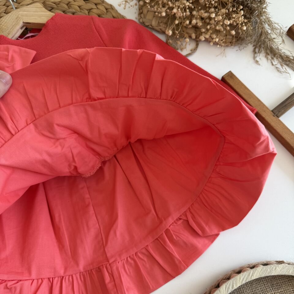 Fiyonk Detaylı Nar Çiceği Elbise 3-4 YAŞ