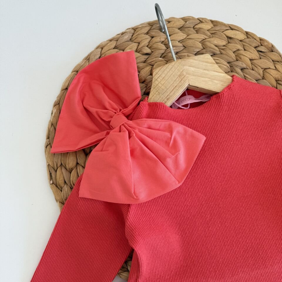 Fiyonk Detaylı Nar Çiceği Elbise 3-4 YAŞ