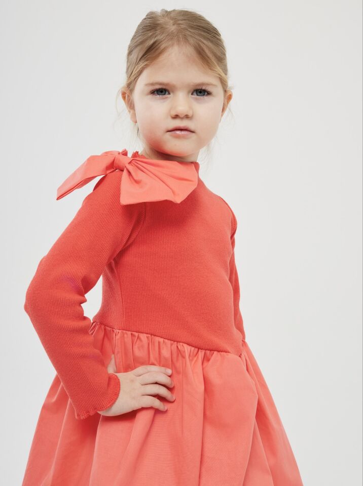 Fiyonk Detaylı Nar Çiceği Elbise 3-4 YAŞ