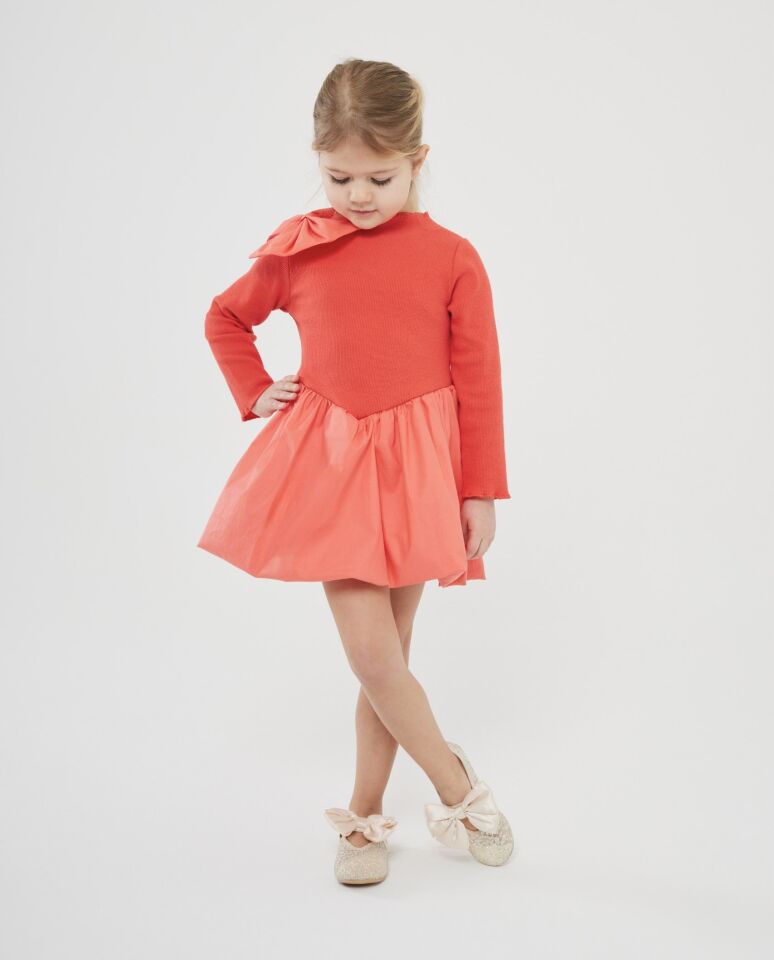 Fiyonk Detaylı Nar Çiceği Elbise 3-4 YAŞ