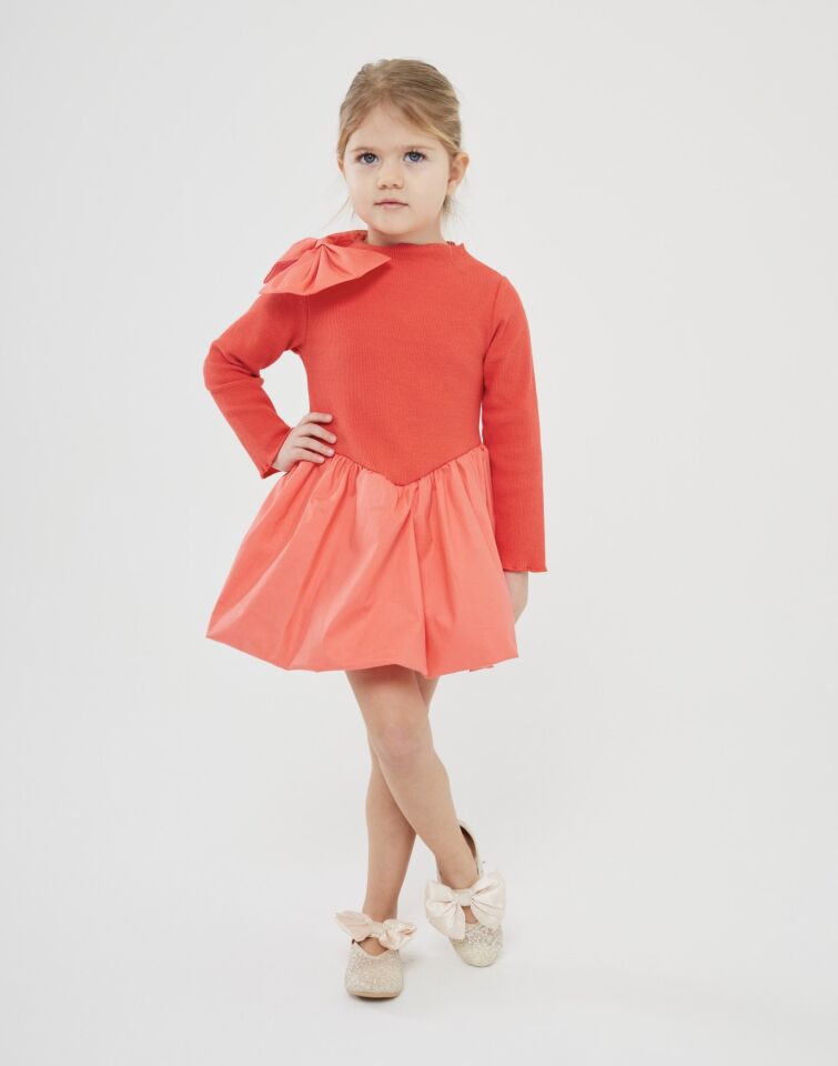 Fiyonk Detaylı Nar Çiceği Elbise 3-4 YAŞ