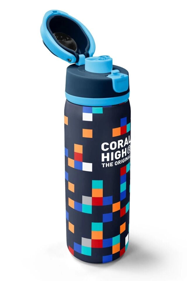 Coral High Lacivert Geometrik Desenli Pipetli ve Direkt İçim Çelik Termos 800 ml 38513 Adet