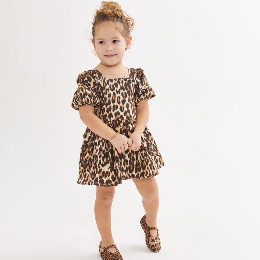 Fiyonk Detaylı Leopar Elbise