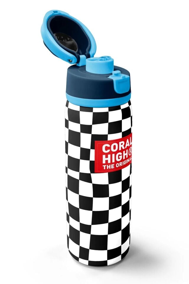 Coral High Siyah Beyaz Dama Desenli Pipetli ve Direkt İçim Çelik Termos 800 ml 38512 Adet