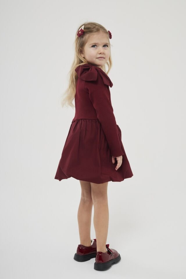 Fiyonk Detaylı Bordo Elbise 7-8 YAŞ