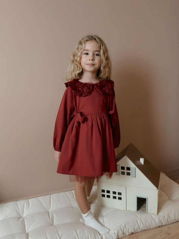 Bordo Güllü Elbise 9-10 YAŞ