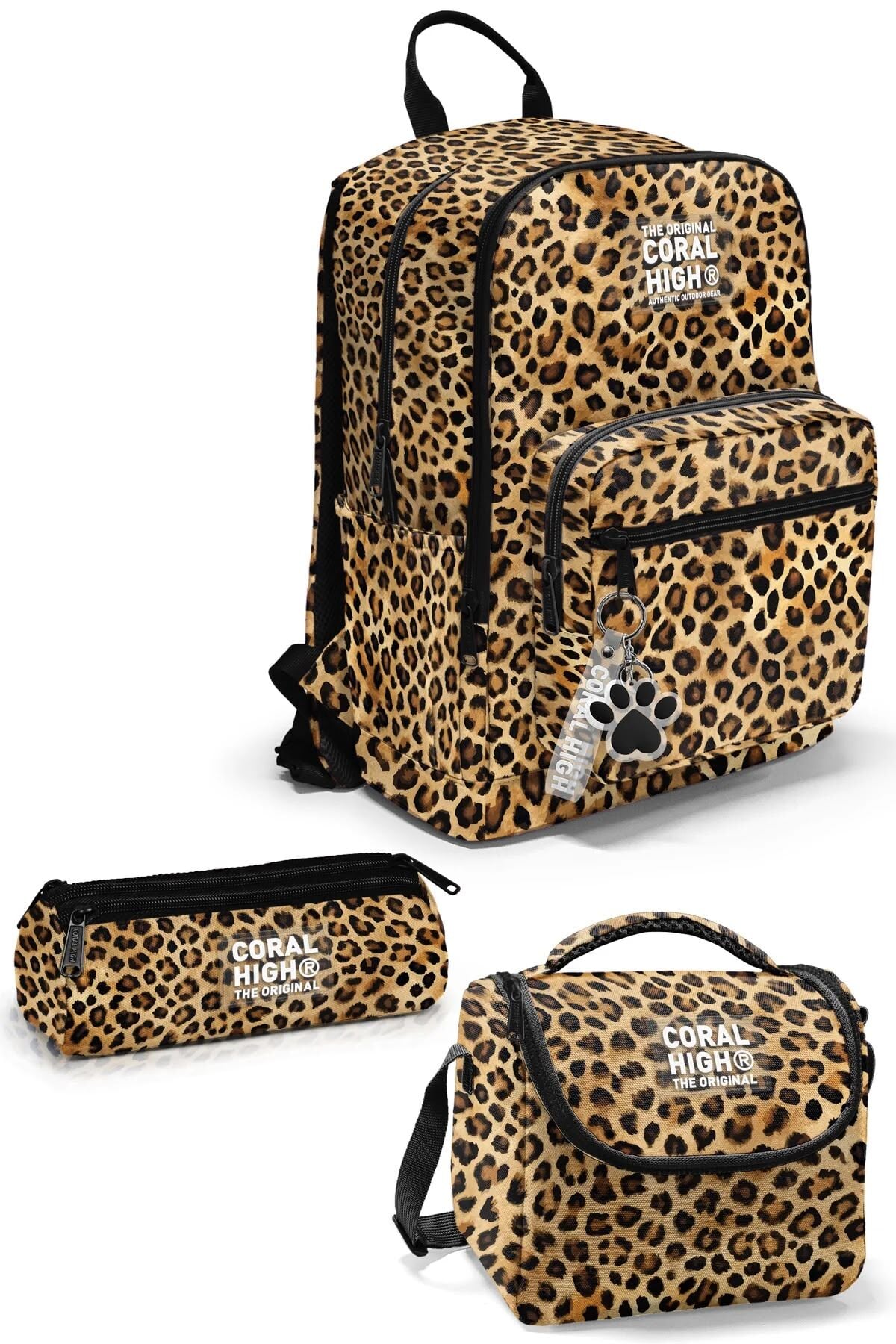 Coral High Kahverengi Leopar Desenli 3 lü Okul Çanta Seti SET0123681 Adet
