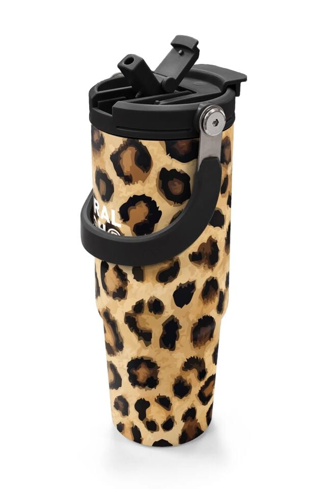 Coral High Kahverengi Leopar Desenli Pipetli ve Direkt İçim Çelik Termos 900 ml 38719 Adet