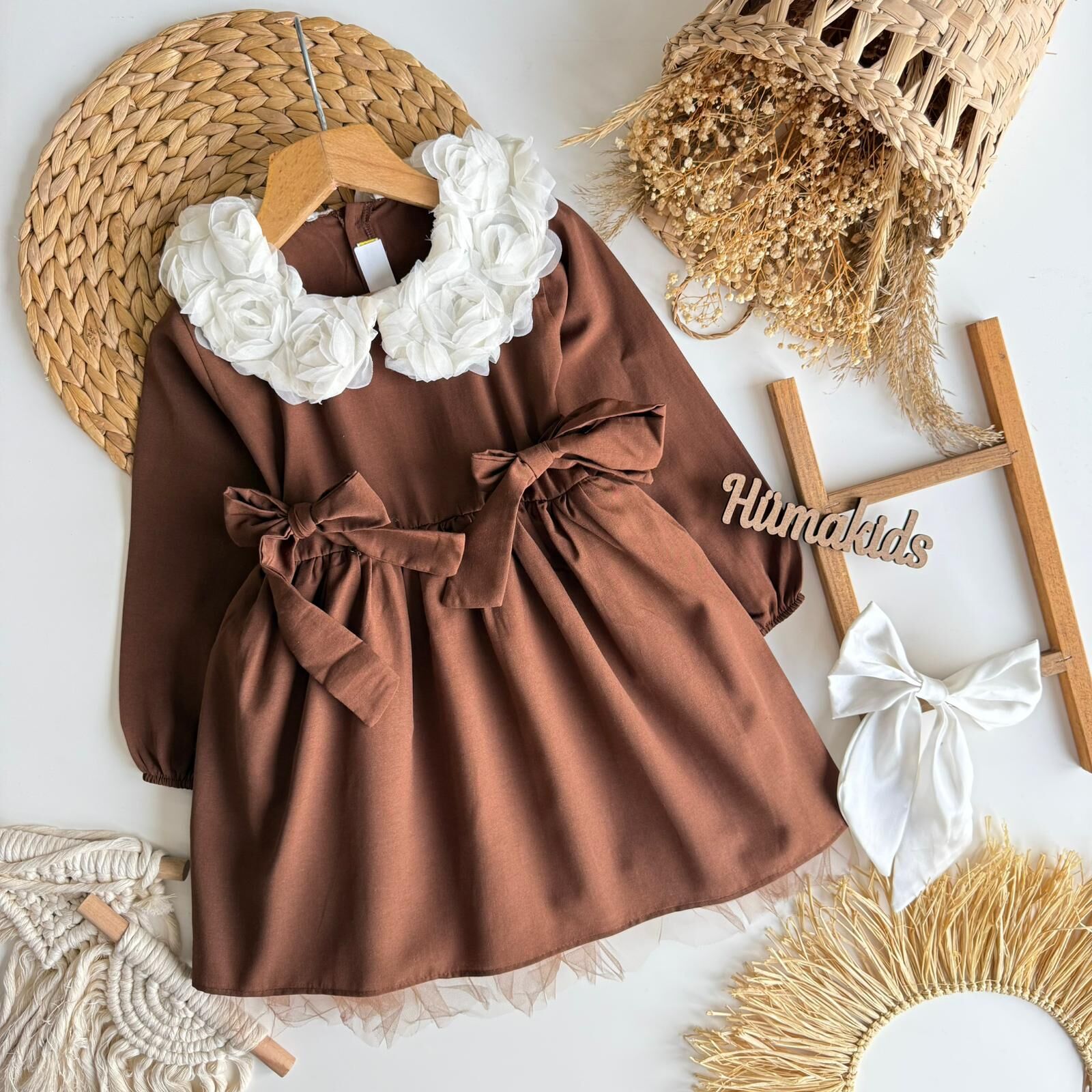 Kahverengi Güllü Elbise 9-10 YAŞ