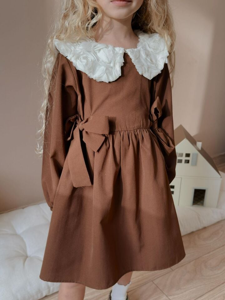 Kahverengi Güllü Elbise 9-10 YAŞ