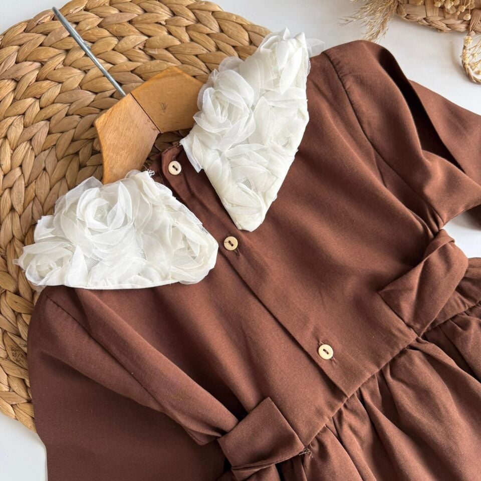 Kahverengi Güllü Elbise 9-10 YAŞ