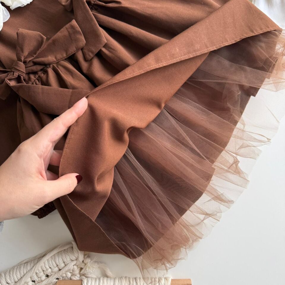 Kahverengi Güllü Elbise 9-10 YAŞ