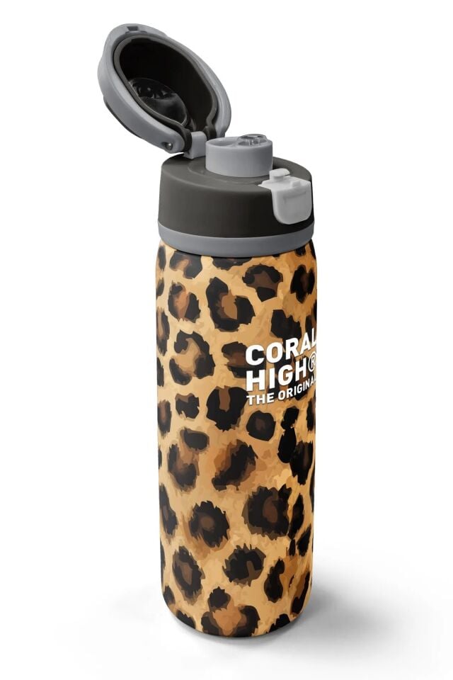Coral High Kahverengi Leopar Desenli Pipetli ve Direkt İçim Çelik Termos 800 ml 38541 Adet