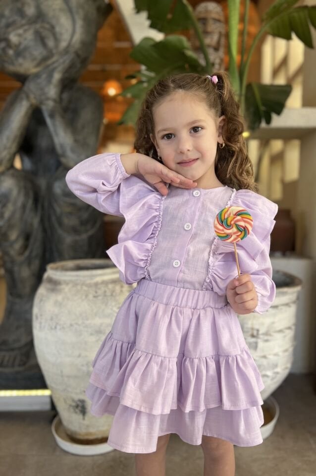 Fırfırlı Lila Mevsimlik Takım 5-6 YAŞ