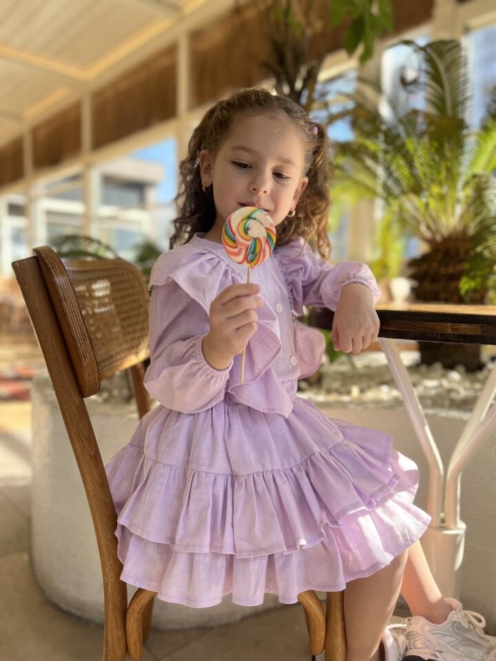 Fırfırlı Lila Mevsimlik Takım 5-6 YAŞ