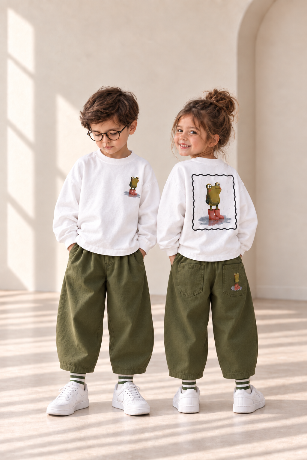 Kurbağa Baskılı Gabardin Pantolonlu Takım 7-8 YAŞ