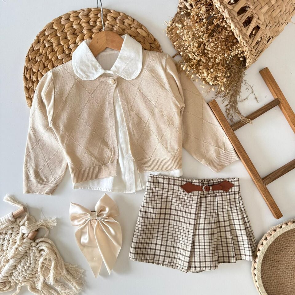 Ekose Şort Etekli 3'lü Takım 2yaş