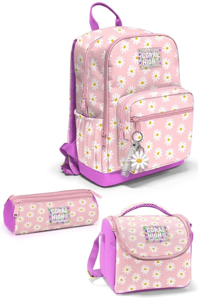 Coral High Papatya Desenli 3’lü Okul Çanta Seti SET0133224 Adet