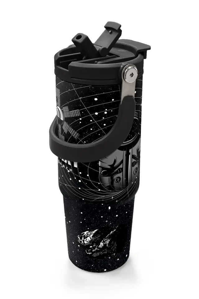 Coral High Siyah Galaxy Desenli Pipetli ve Direkt İçim Çelik Termos 900 ml 38713 Adet