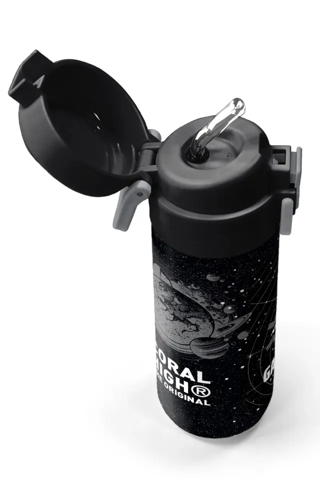 Coral High Kids Siyah Galaxy Desenli Pipetli ve Direkt İçim Çelik Termos 500 ml 31857 Adet