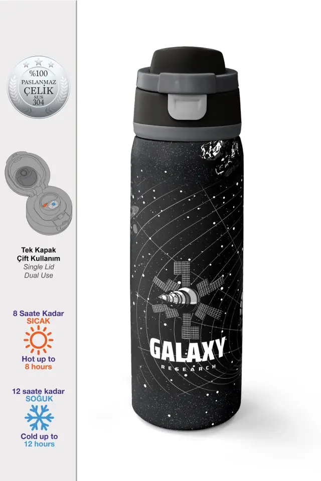 Coral High Siyah Galaxy Desenli Pipetli ve Direkt İçim Çelik Termos 800 ml 38533 Adet