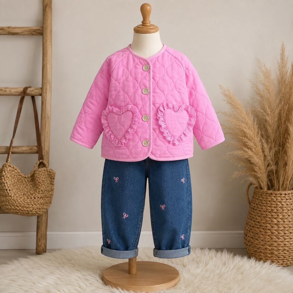 Pembe Kapitone Mont Ceket 5-6 YAŞ