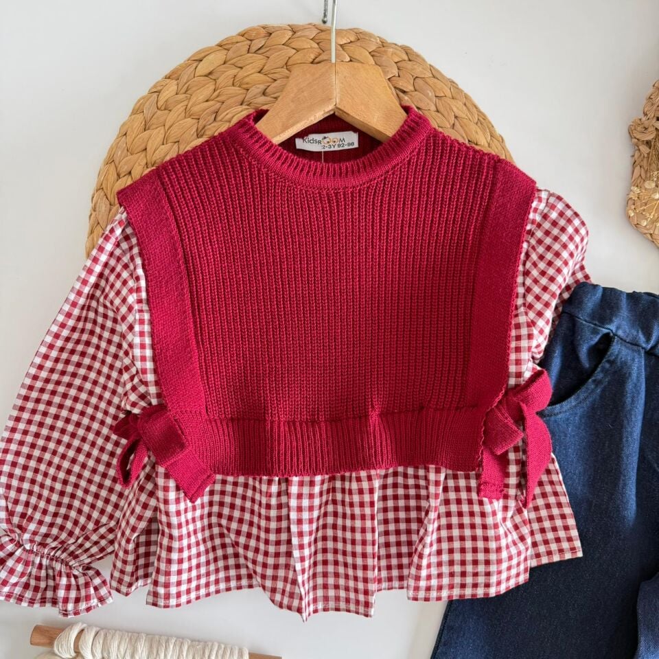 Süveterli Pötikareli Bordo Takım 9-10 YAŞ