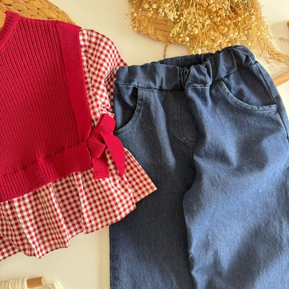 Süveterli Pötikareli Bordo Takım 7-8 YAŞ