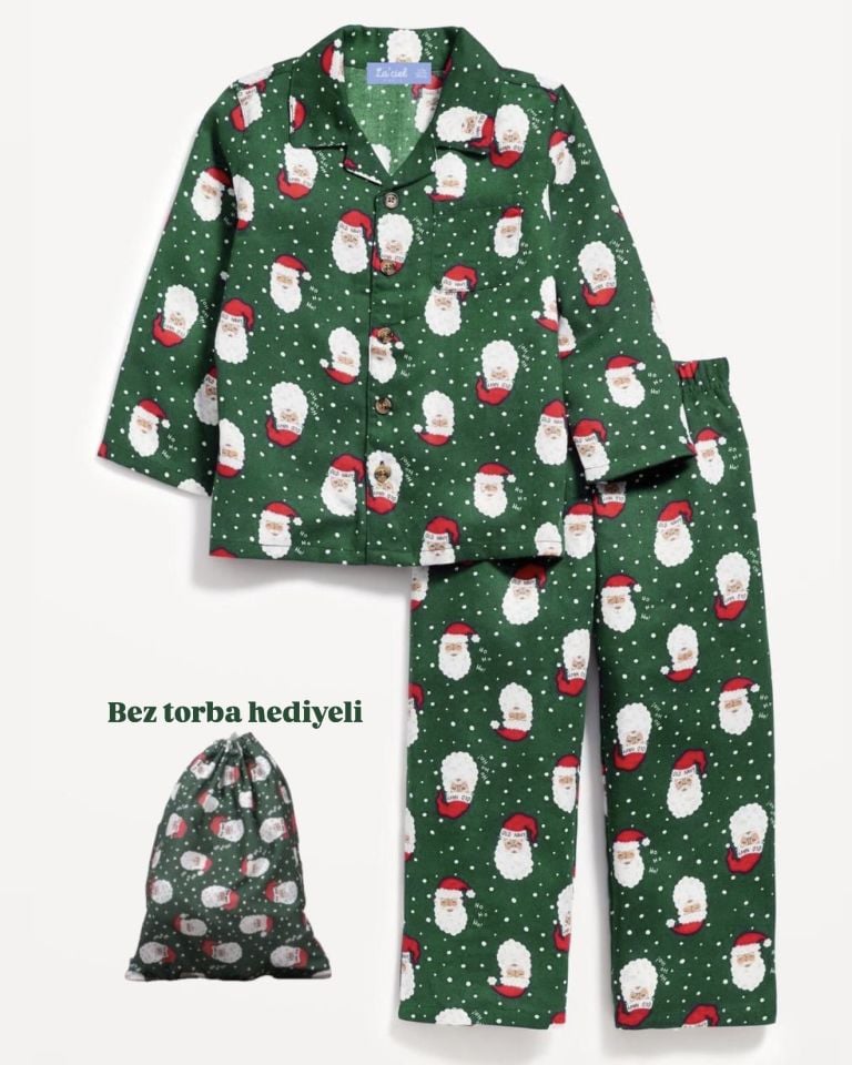 Noel Baskılı Çizgili Pijama Takım