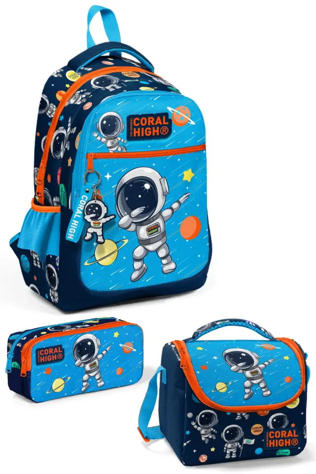 Coral High Kids Lacivert Mavi Astronot Desenli 3’lü Okul Çanta Seti SET0123486 Adet